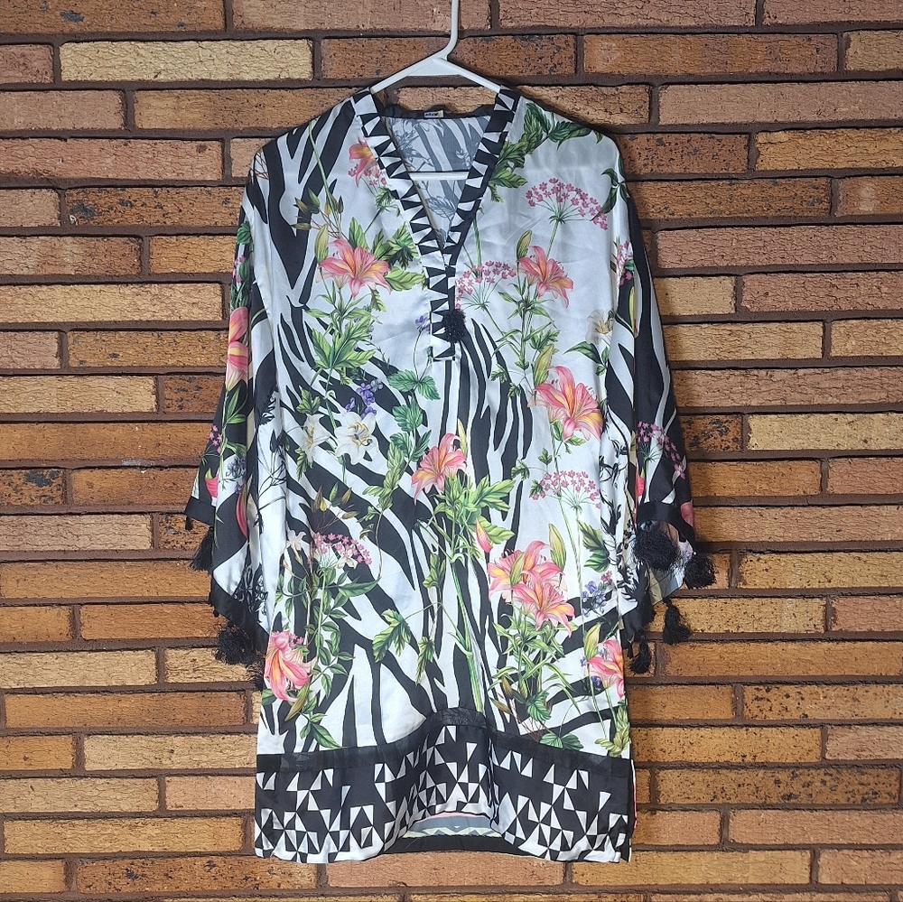 Sapphire XS Floral Beaded Tassel Tunic